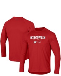 Under Armour Red Wisconsin Badgers Lockup Tech Raglan Long Sleeve T Shirt