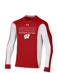 Under Armour Red Wisconsin Badgers On Court Shooter Bench Long Sleeve T Shirt