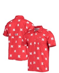 Columbia Scarlet Nebraska Huskers Super Slack Tide Omni Shade Button Up Shirt