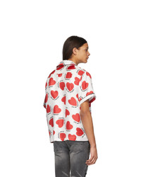 Amiri Red And White Silk Hearts Short Sleeve Shirt