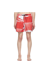 Red and White Print Swim Shorts