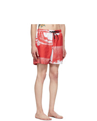 DOUBLE RAINBOUU Red And White Uuaves Swim Shorts