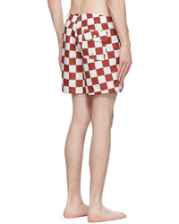 Bather Red Off White Polyester Check Swim Shorts