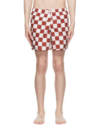 Bather Red Off White Polyester Check Swim Shorts