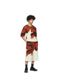 Homme Plissé Issey Miyake Red And White Action Painting V Neck T Shirt