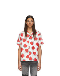 Red and White Silk Short Sleeve Shirt