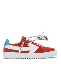 Red and White Suede Low Top Sneakers