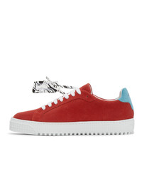 Off-White Red And White Suede Arrow Sneakers