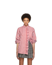Red and White Vertical Striped Shirtdress