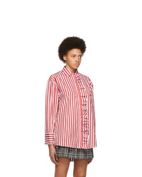 MSGM Red And White Stripe Shirt Dress