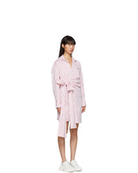 MSGM Red And White Striped Shirt Dress