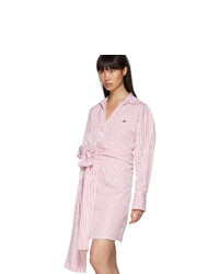 MSGM Red And White Striped Shirt Dress