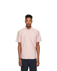Red and White Vertical Striped Short Sleeve Shirt