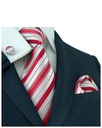 TheDapperTie Striped Red White 100% Neck Silk Tie Set 57e