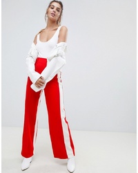 Bershka Wide Leg Trouser With In Red