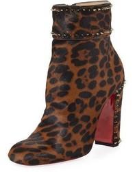 Christian Louboutin Cadra Spiked 100mm Red Sole Bootie Cheetah