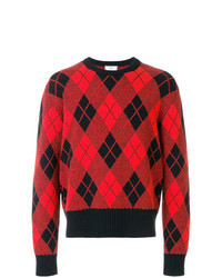 Red Argyle Crew-neck Sweater