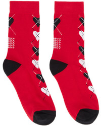 Charles Jeffrey Loverboy Two Pack Red Argyle Socks