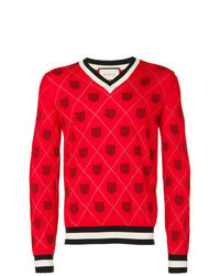 Red Argyle V-neck Sweater
