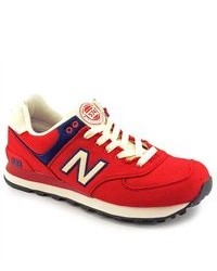 New Balance Ml574 Red Textile Athletic Sneakers Shoes