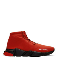 Balenciaga Red And Black Speed Lace Up Sneakers