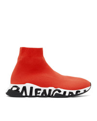 Balenciaga Red Graffiti Sole Speed Sneakers