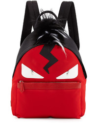 Fendi Monster Nylon Backpack With Fur Crest Red