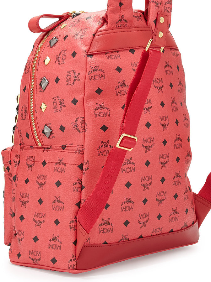 MCM Stark M Stud Medium Backpack Red, $980, Neiman Marcus