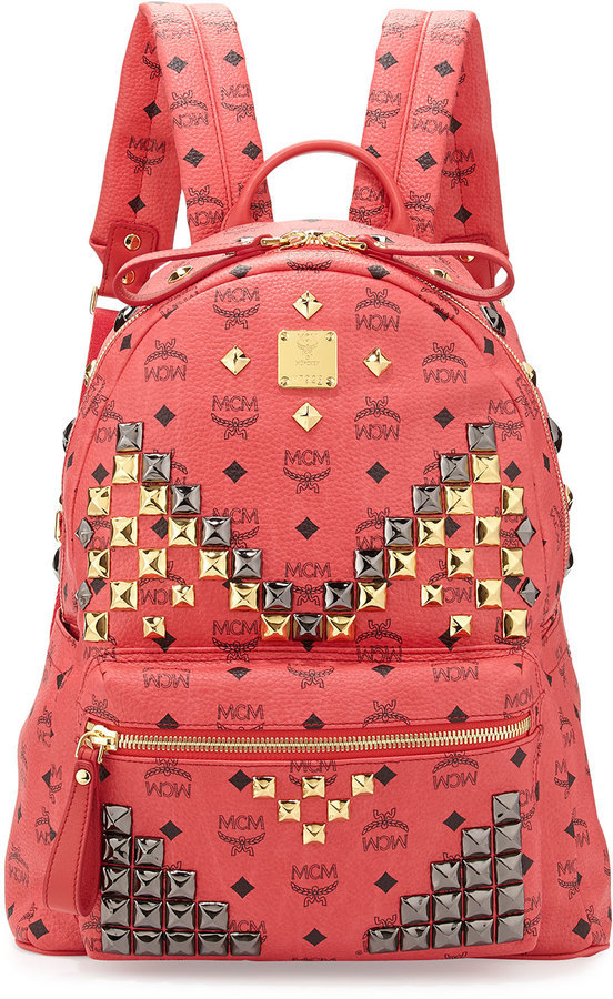 MCM Stark M Stud Medium Backpack Red, $980, Neiman Marcus