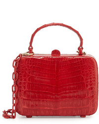 Nancy Gonzalez Crocodile Top Handle Box Bag Red Shiny