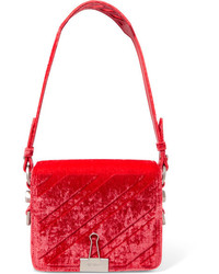 Off-White Embossed Velvet Shoulder Bag Red
