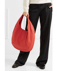 Bottega Veneta Hobo Large Textured Leather Shoulder Bag Tomato Red