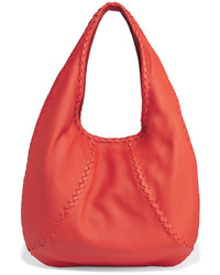 Bottega Veneta Hobo Large Textured Leather Shoulder Bag Tomato Red