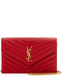 Saint Laurent Monogram Matelass Small Wallet On Chain Red