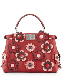 Fendi Peekaboo Mini Allover Flower Satchel Bag Red