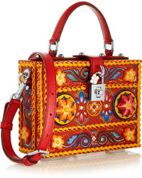 Dolce & Gabbana Textured Leather Trimmed Wood Shoulder Bag One Size