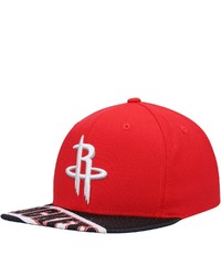Mitchell & Ness Redblack Houston Rockets Slash Century Snapback Hat