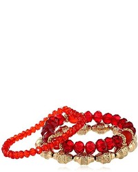 1928 Jewelry Cyprus Gold And Red Beaded Stretch Bracelet Set