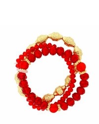 1928 Jewelry Gold Tone Tone Beaded Stretch Trio Bracelets Red