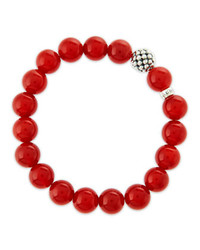 Lagos 10mm Caviar Ball Red Agate Beaded Stretch Bracelet