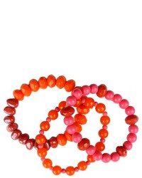 Multiple Strand Bracelet With Glass Beads Orangeredpink