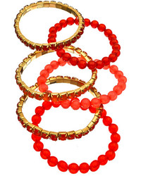 Blu Bijoux Pink Red And Orange Crystal And Bead Stretchable Bracelet Set