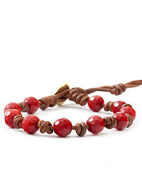 Chan Luu Red Coral Beaded And Leather Bracelet
