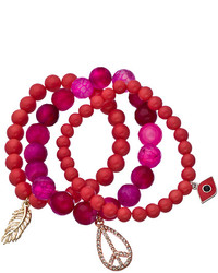 Blu Bijoux Set Of Three Fuchsia Pink And Coral Beaded Stretch Charm Bracelets
