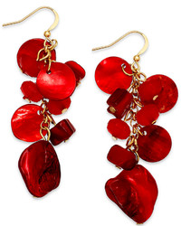INC International Concepts Gold Tone Red Shell Cluster Drop Earrings