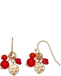 Chaps Hammered Disc Beaded Cluster Drop Earrings