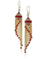 Miguel Ases Carnelian Multi Gold Chain Cascading Strand Drop Earrings