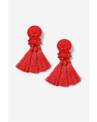 Red Bead And Tassel Drop Earrings