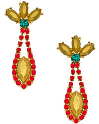Blu Bijoux Red Beaded Gold And Crystal Teardrop Earrings