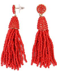 Red Beaded Tassel Drop Earrings
